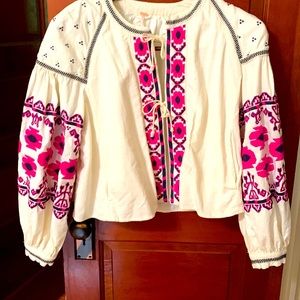FREE PEOPLE linen/cotton jacket,fully lined,embroidered,natural color.SzS